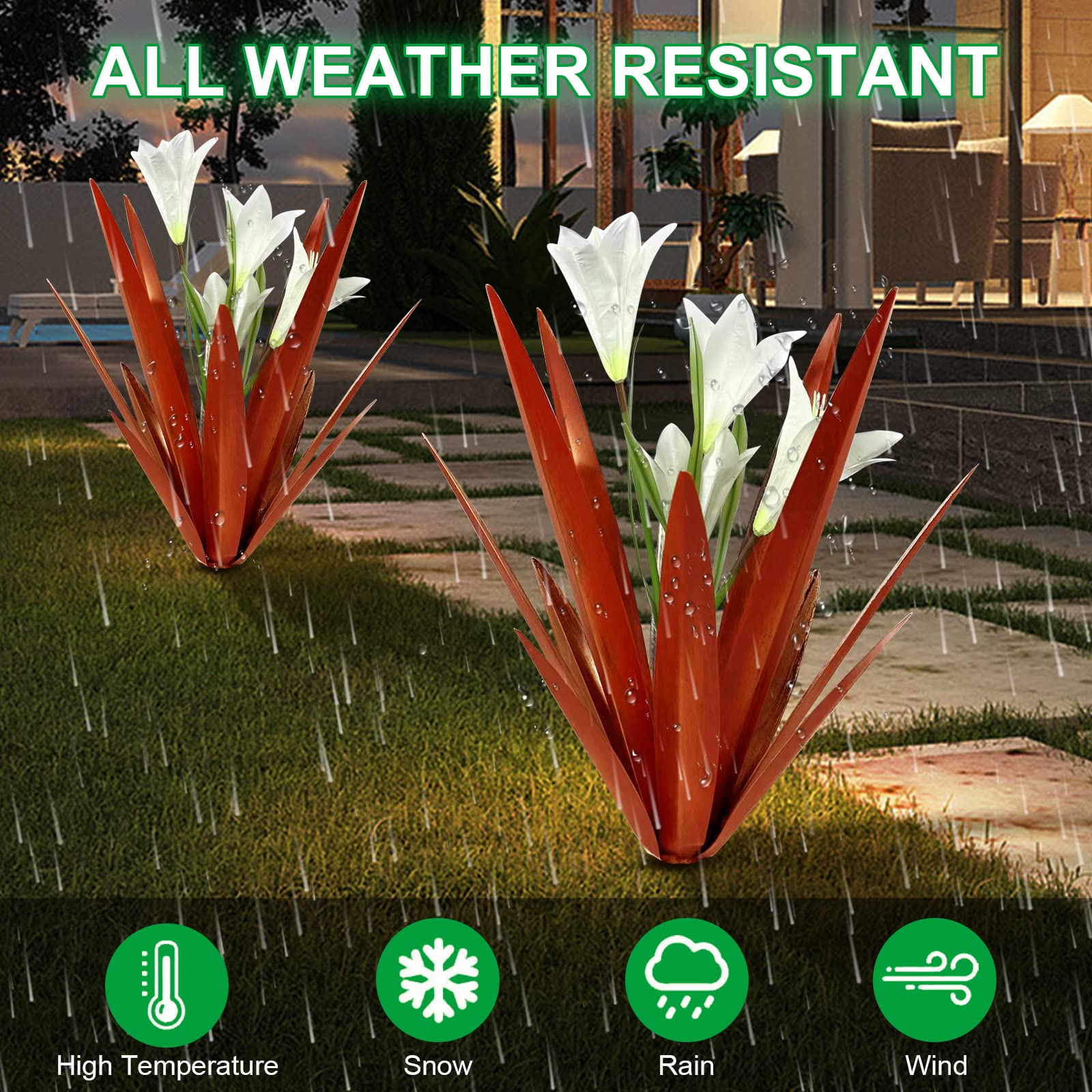 Close-up of Homight metal agave lilies showing durable finish