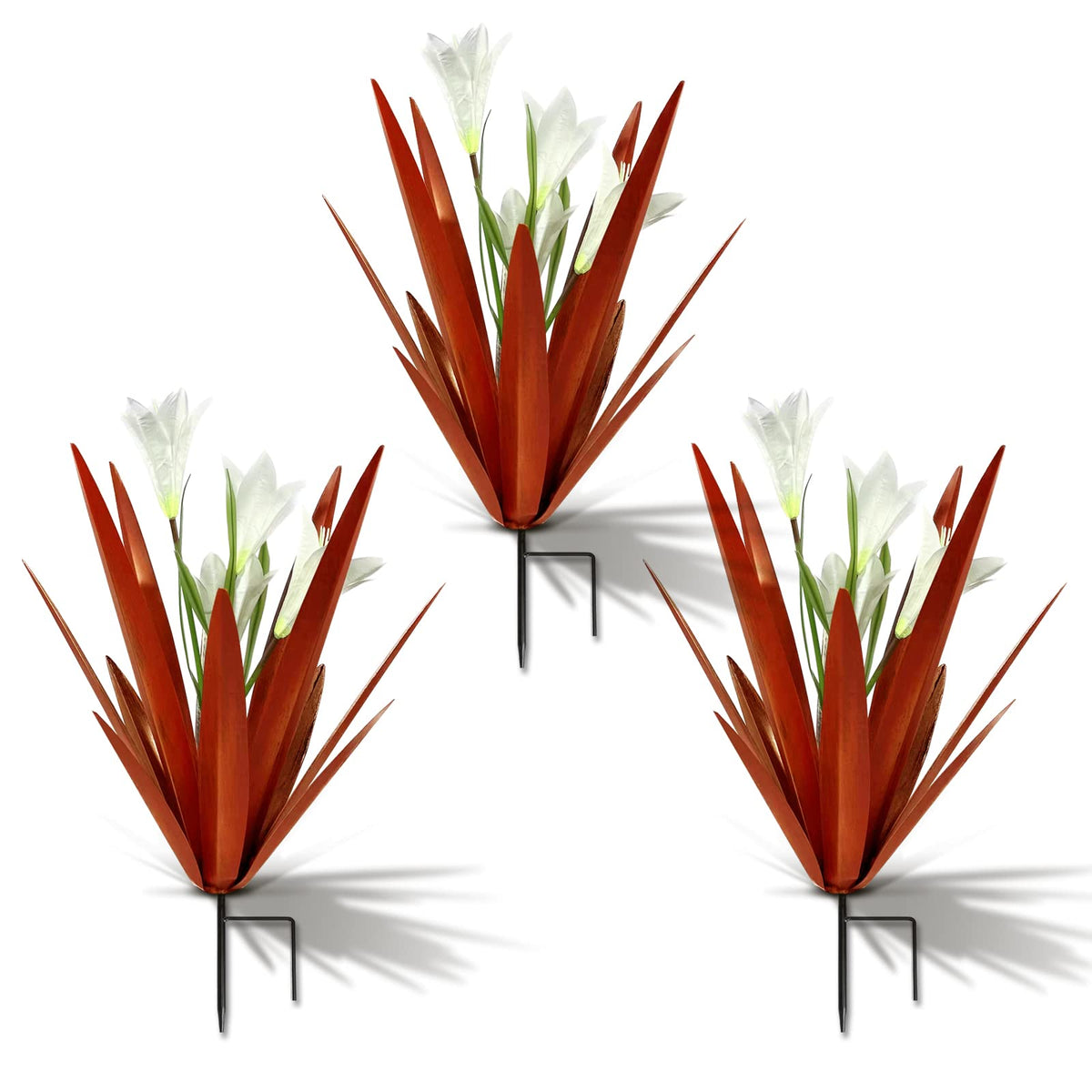 Homight metal agave plant outdoor decor with lilies, enhancing garden appeal