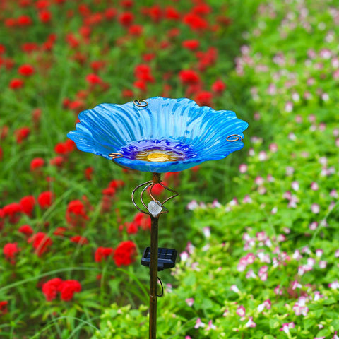 Homight solar glass blue bird bath globe with night glow for yard lighting