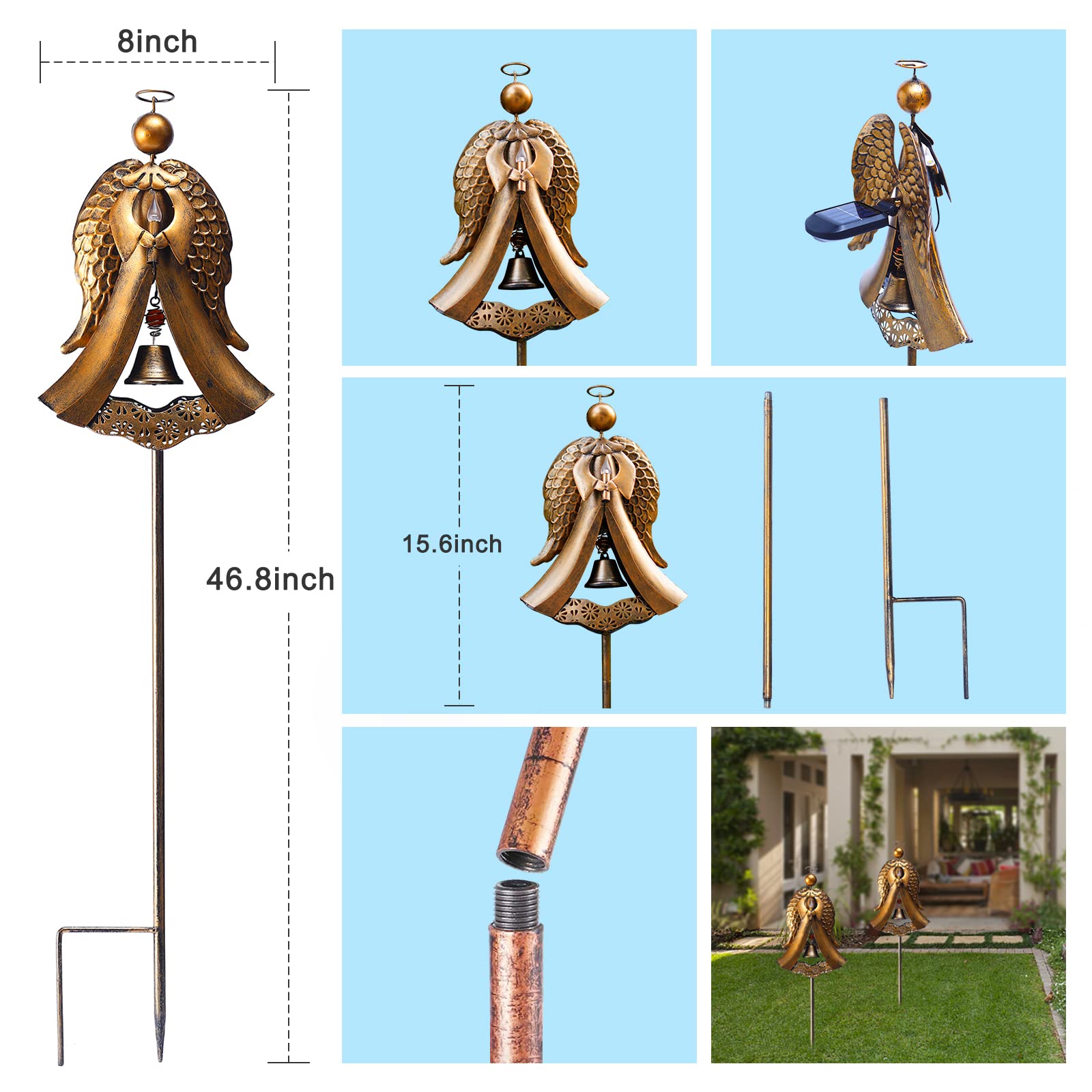 Homight solar panel angel stake powers automatically in sunlight