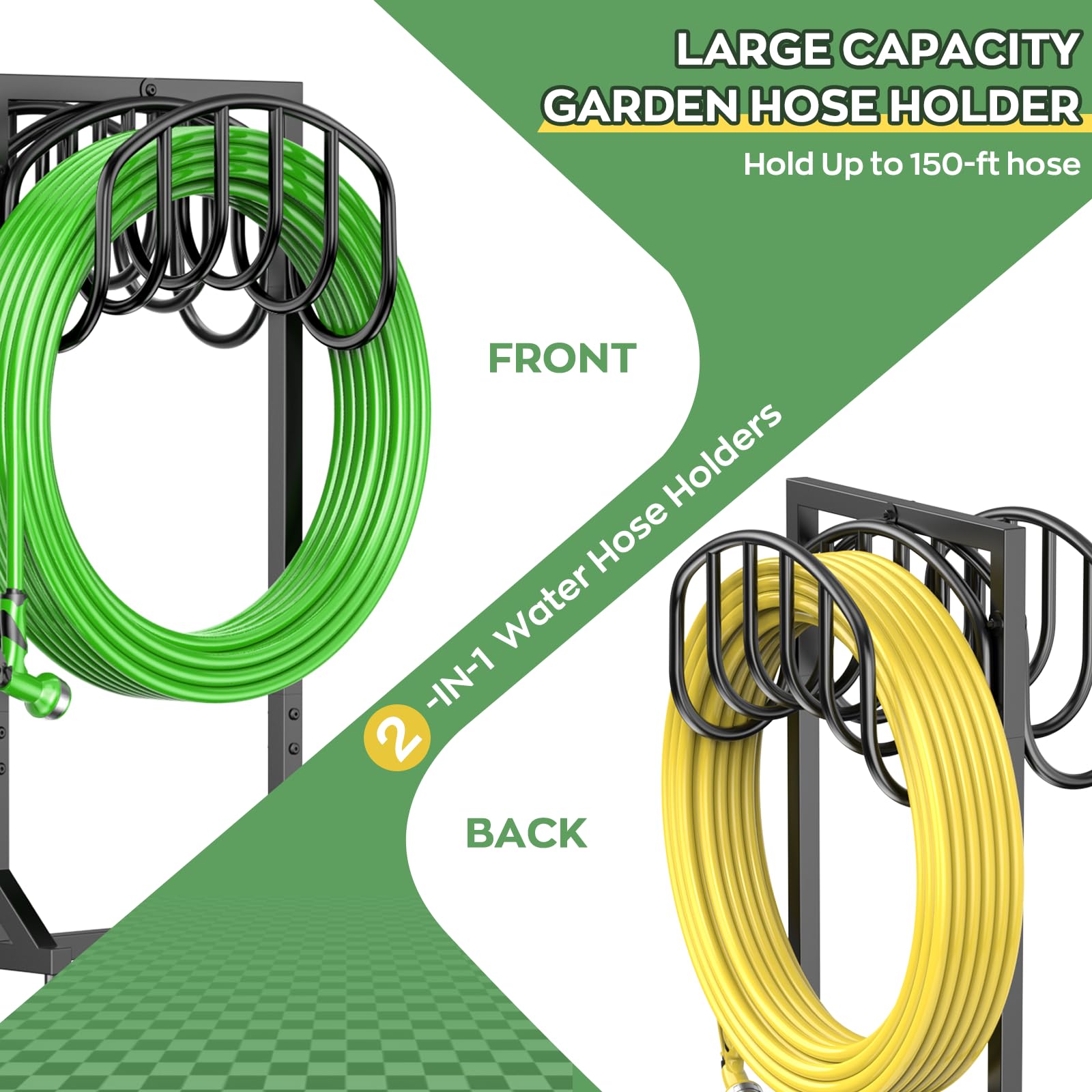 HOMIJIABRO dual-hose-storage keeps hoses accessible from both sides