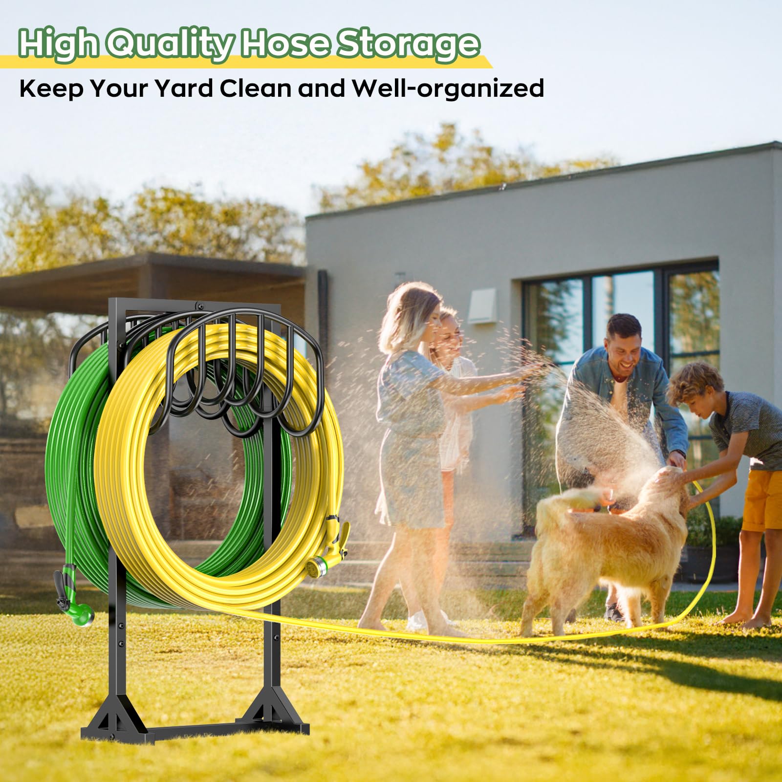 HOMIJIABRO portable hose stand moves between yard and patio