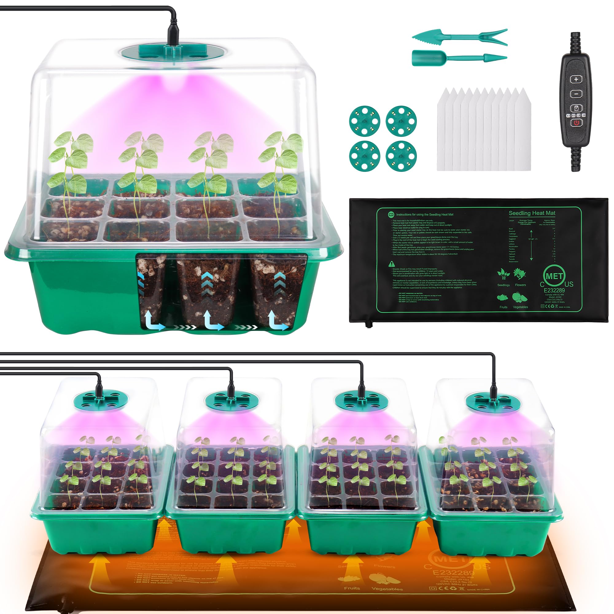 Homiton seed starter tray with grow light supports indoor germination