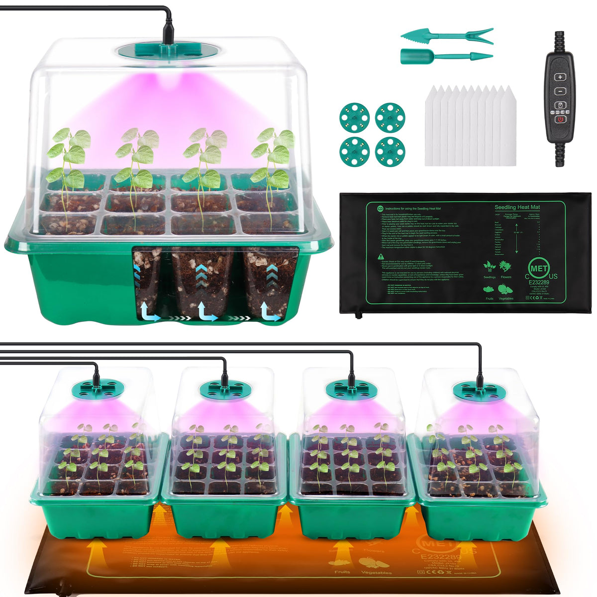 Homiton seed starter tray with grow light supports indoor germination