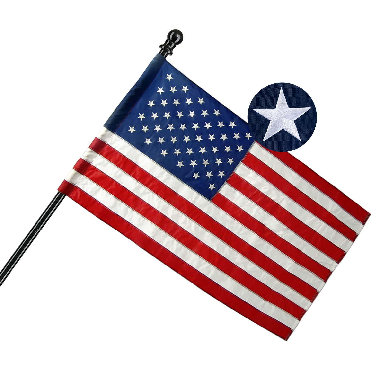 Homissor American flag sleeve 2.5x4 view with embroidered stars for durable outdoor display.