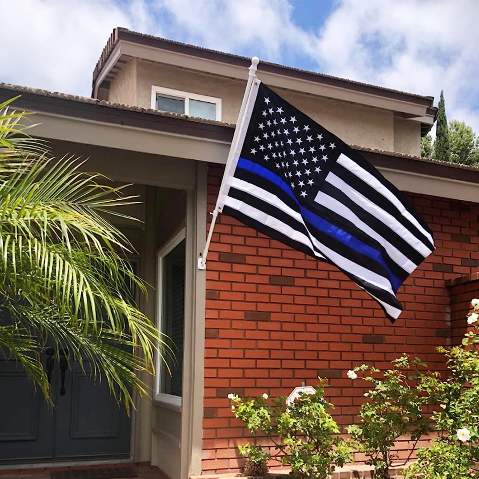 Homissor embroidered stars detail on thin blue line flag highlighting craftsmanship.