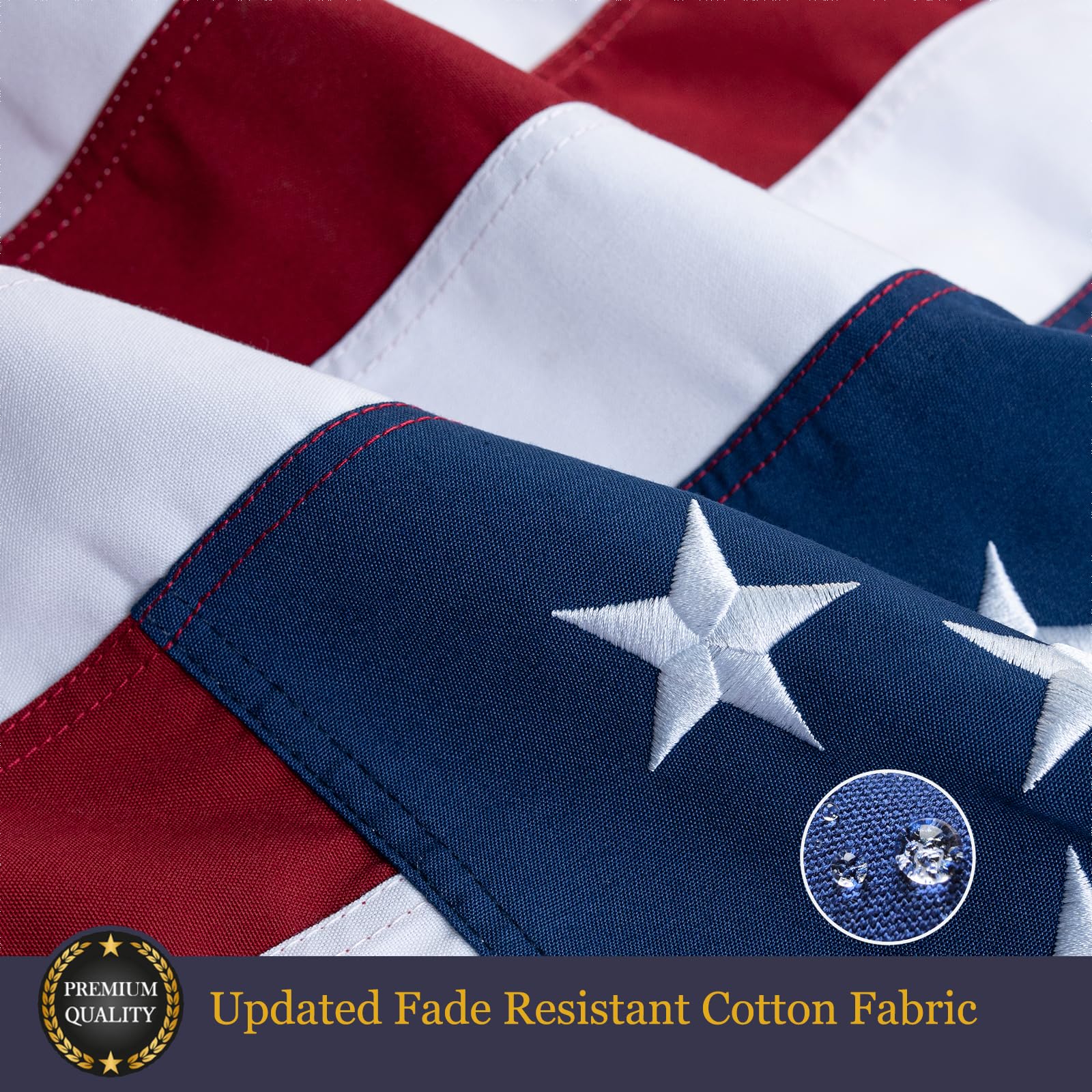 Homissor flag embroidered stars close-up shows precise stitching.