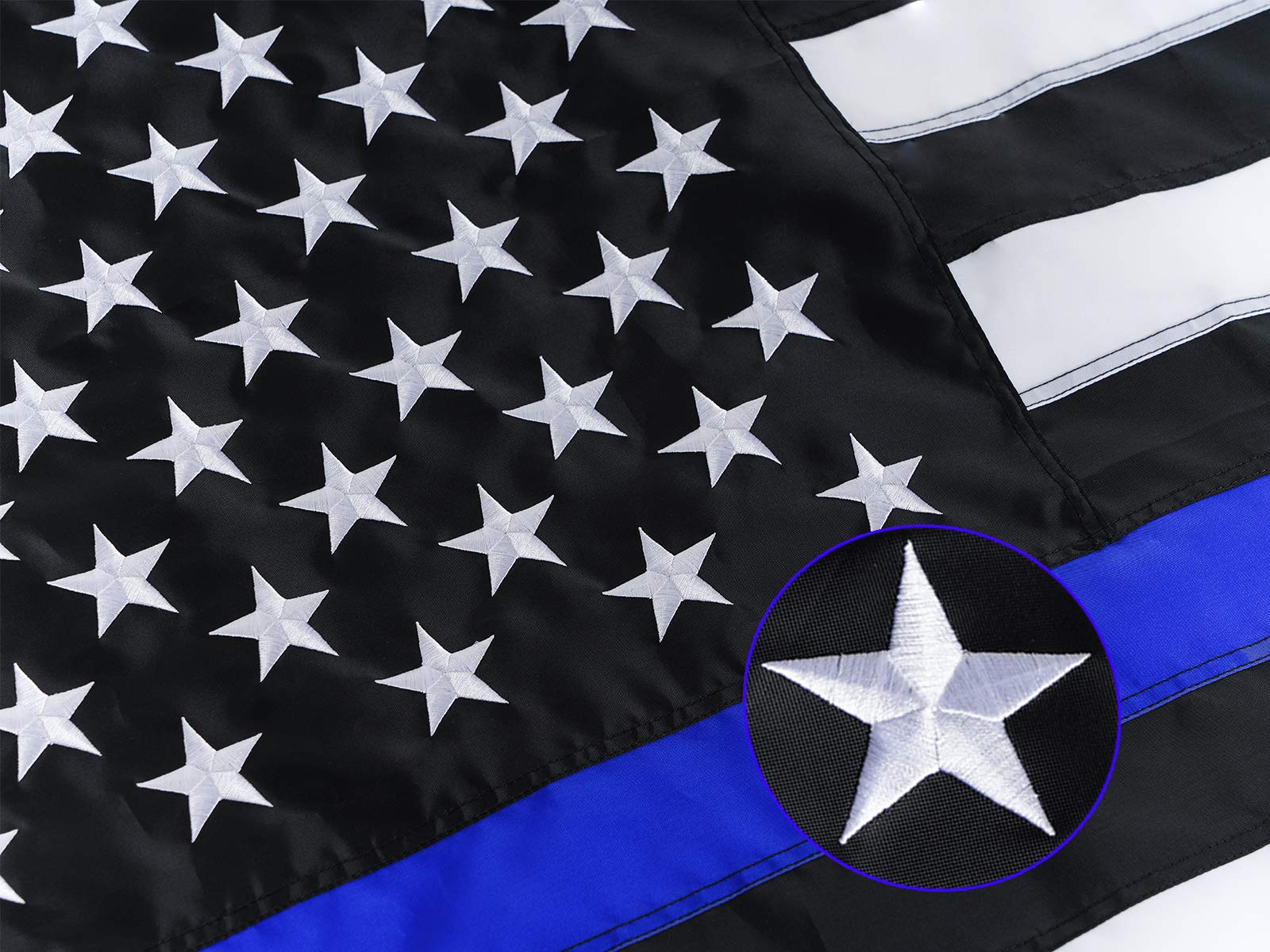Homissor thin blue line flag with embroidered stars for durable outdoor display.