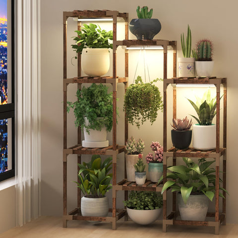 HOMKIRT plant stand with grow light, three-headed design, ideal for multi-tier indoor planting