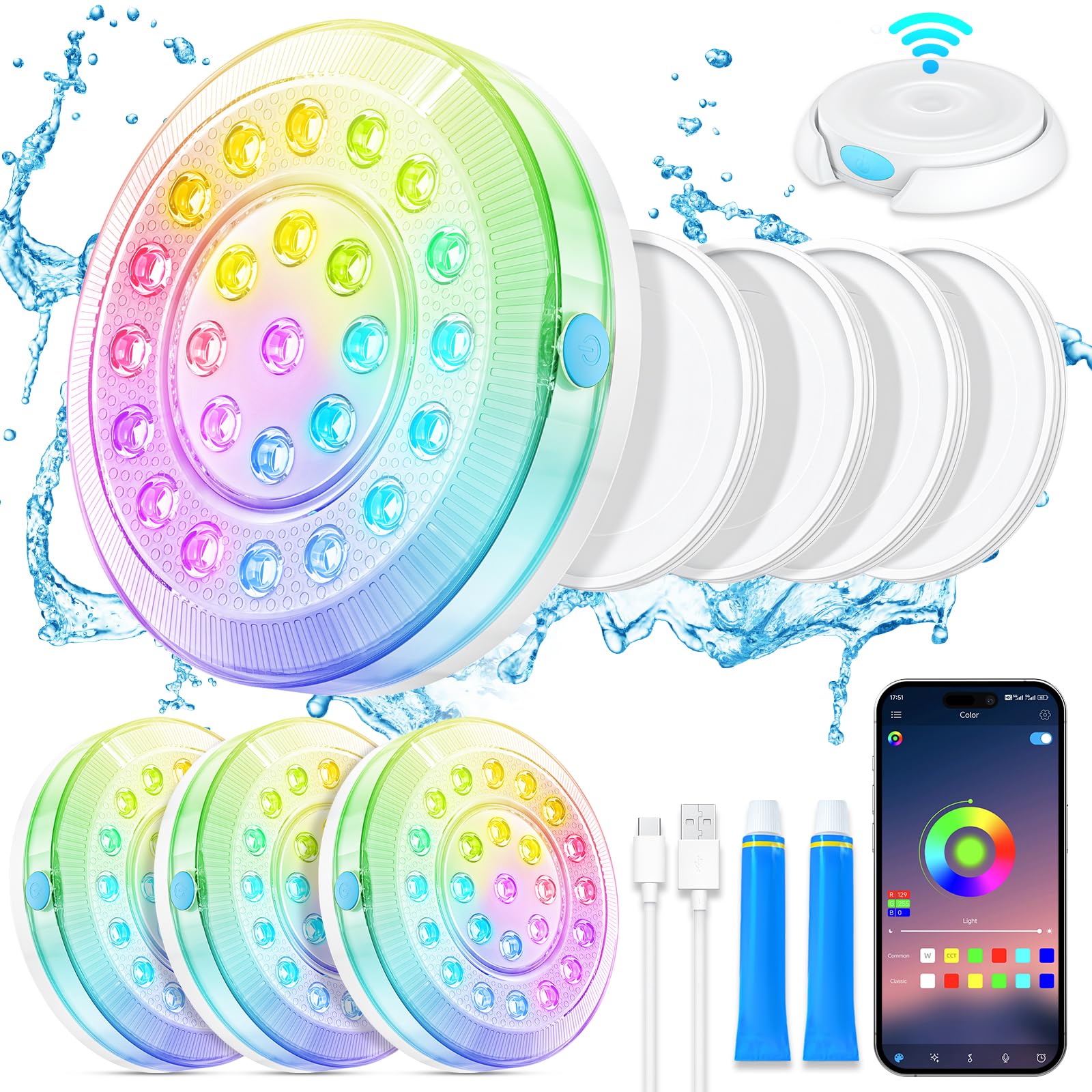 Homly rechargeable pool light with magnetic install for quick setup and secure hold.