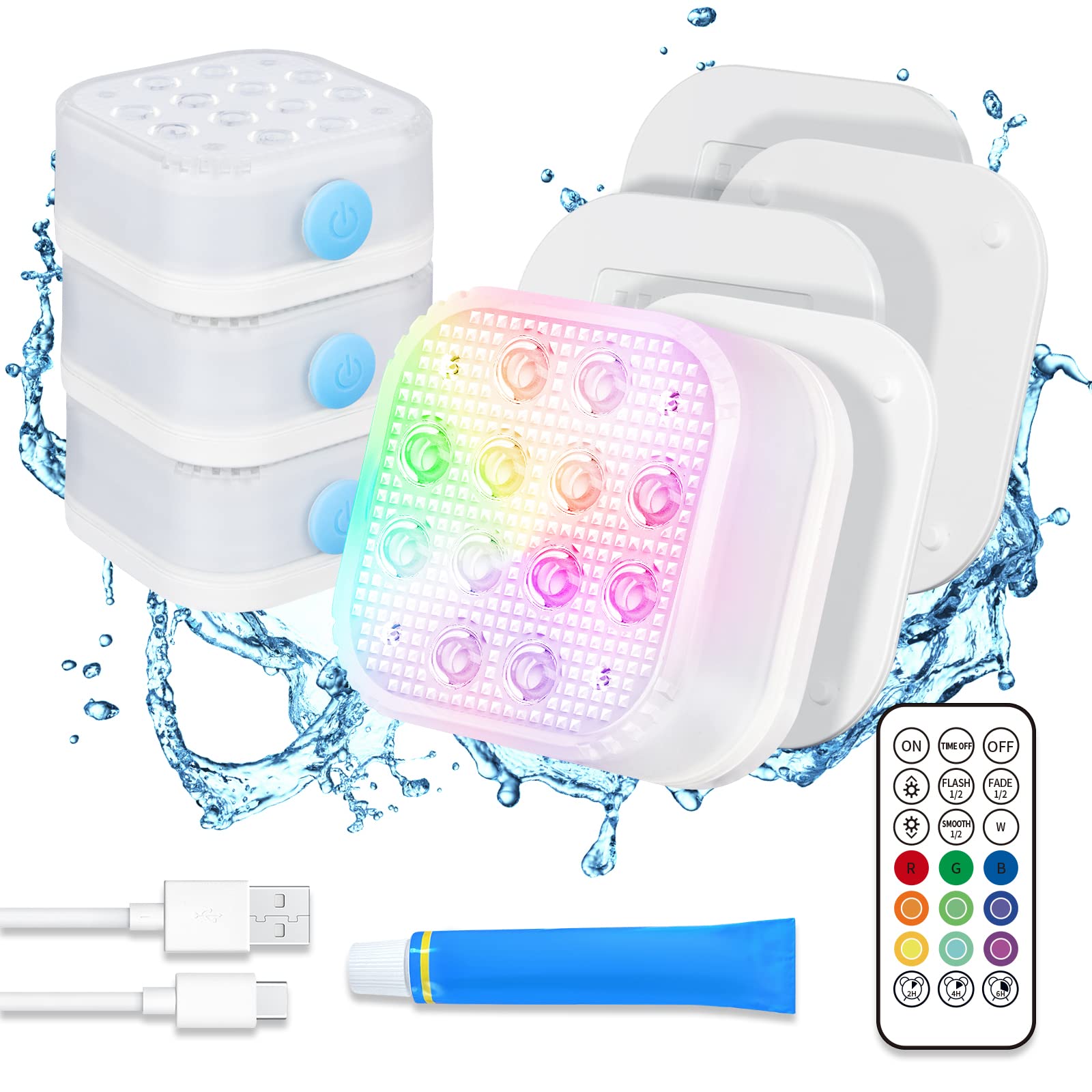 Homly rechargeable submersible light with remote for pool illumination at night