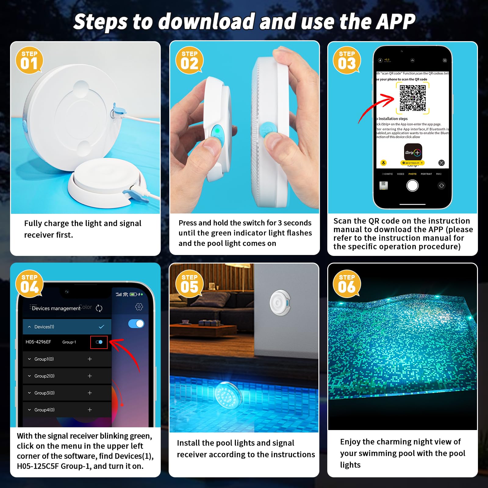Homly pool light with adhesive install for versatile mounting