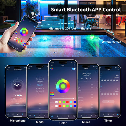 Homly app-controlled pool light enabling dynamic color scenes