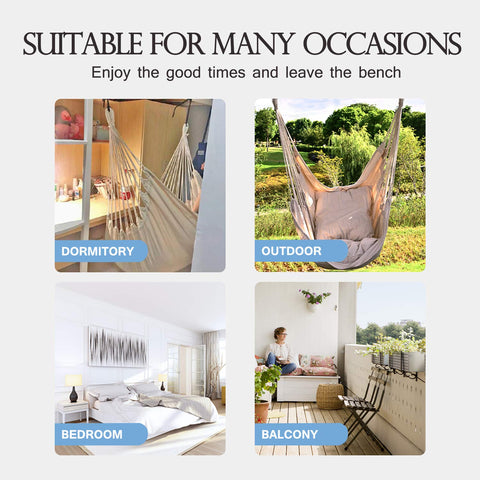 Hommtina hammock chair installation shows simple hanging between two trees.