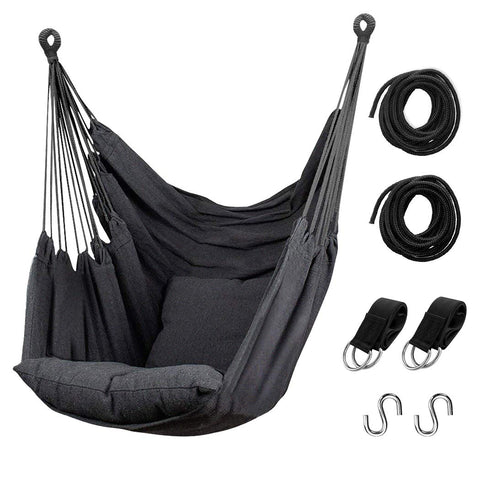 Hommtina hammock chair outdoors in setup with built-in pocket for essentials.