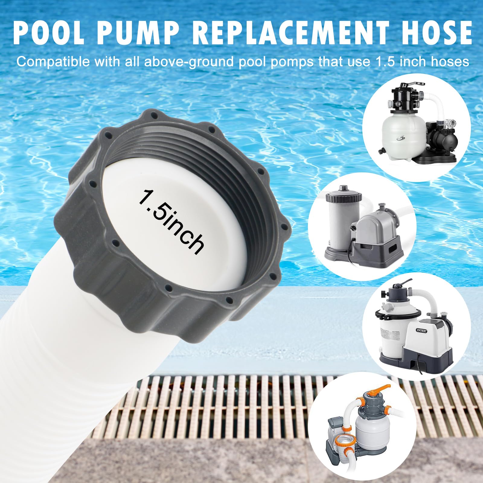 HOMNUTS pool hose made of PE and EVA, durable and lightweight.