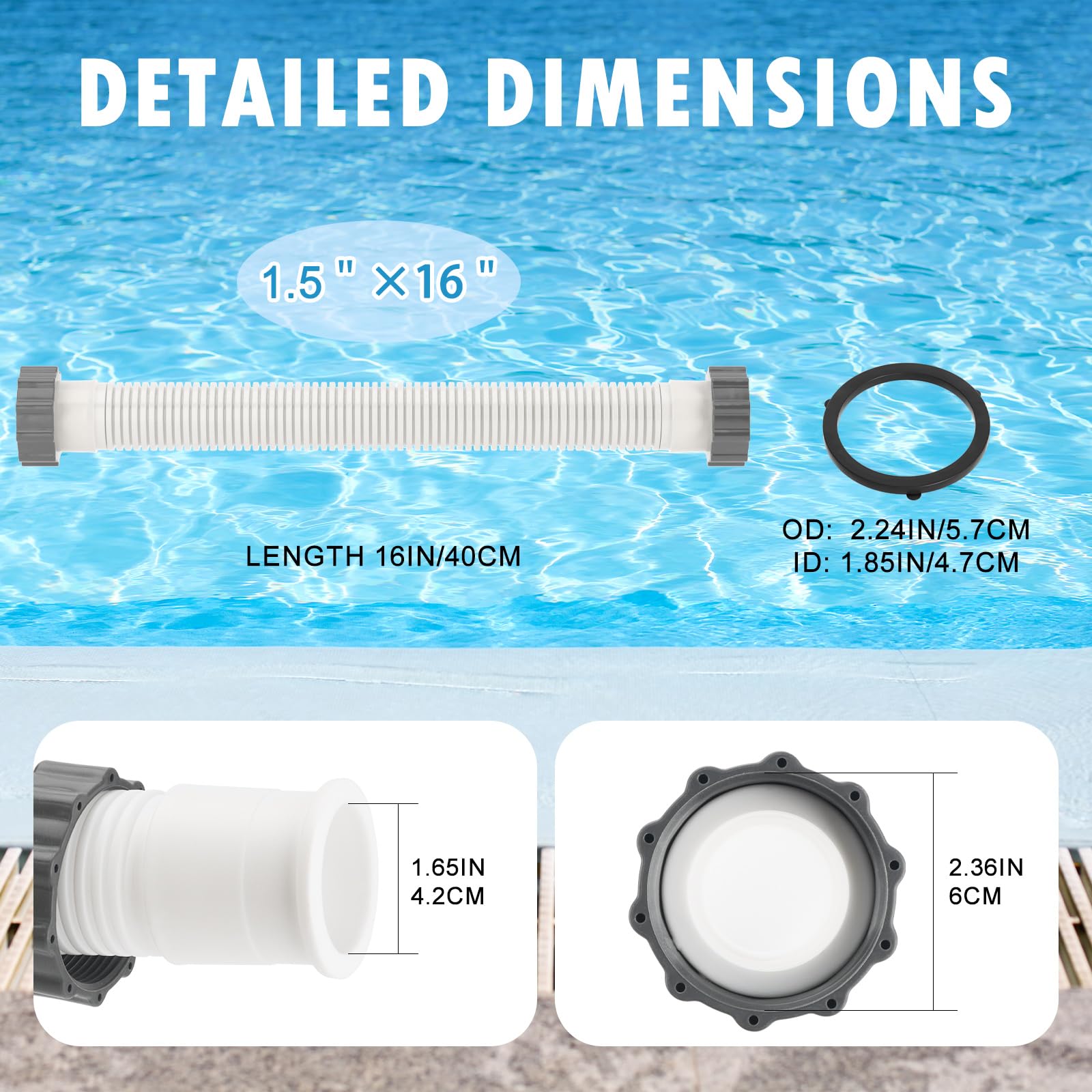 HOMNUTS pool hose with threaded ends for quick, secure pump connections