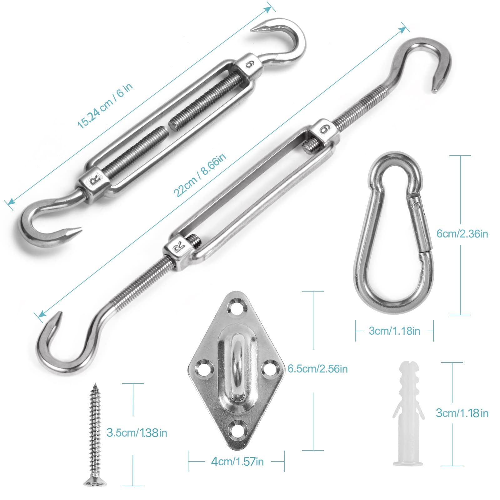 HOMPER M6 turnbuckle in use shows adjustable tension for stable shade sails
