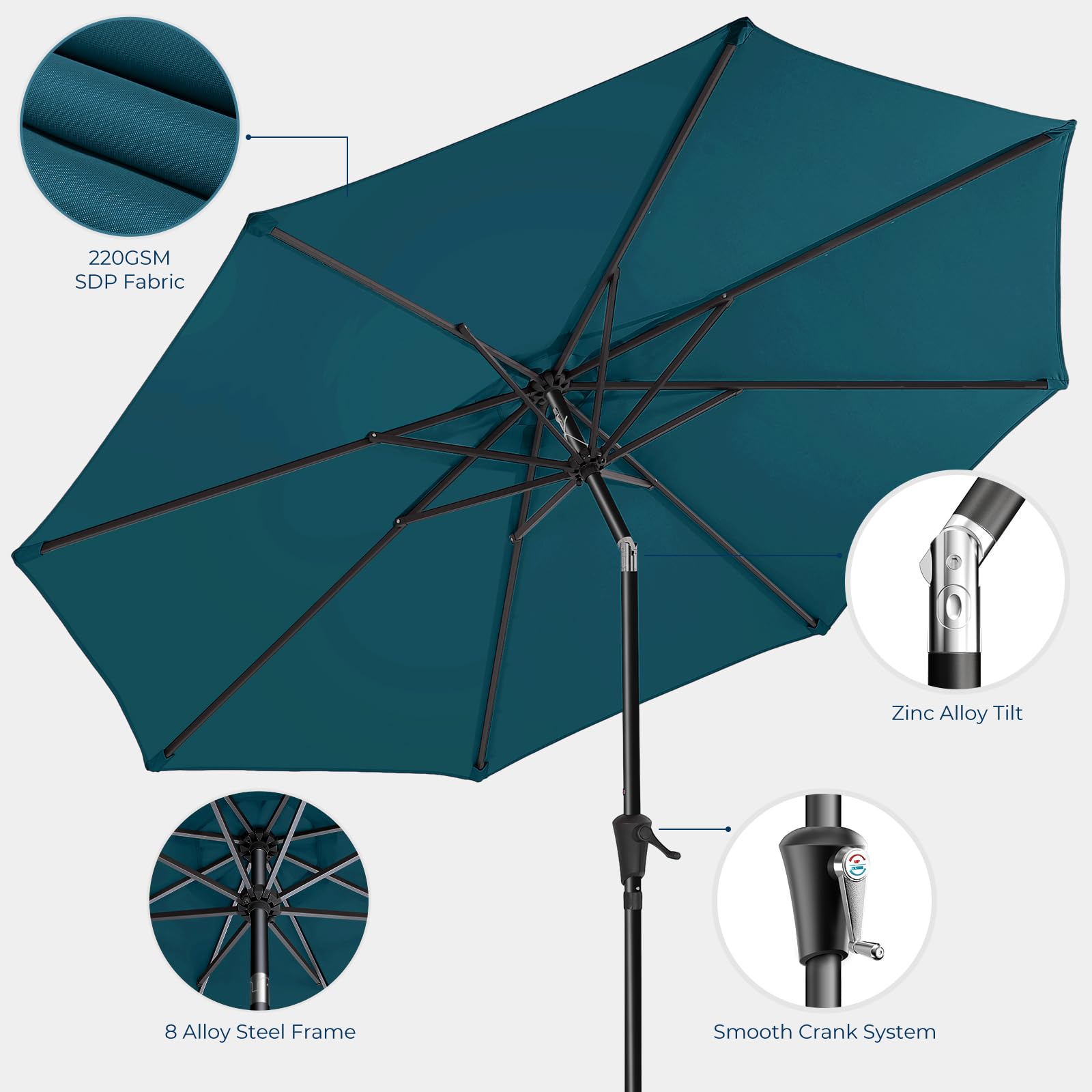 HOMSHADE 9ft frame features rust-resistant steel alloy for outdoor durability.