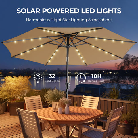HOMSHADE 9ft umbrella with LED lights on delivers ambient evening lighting