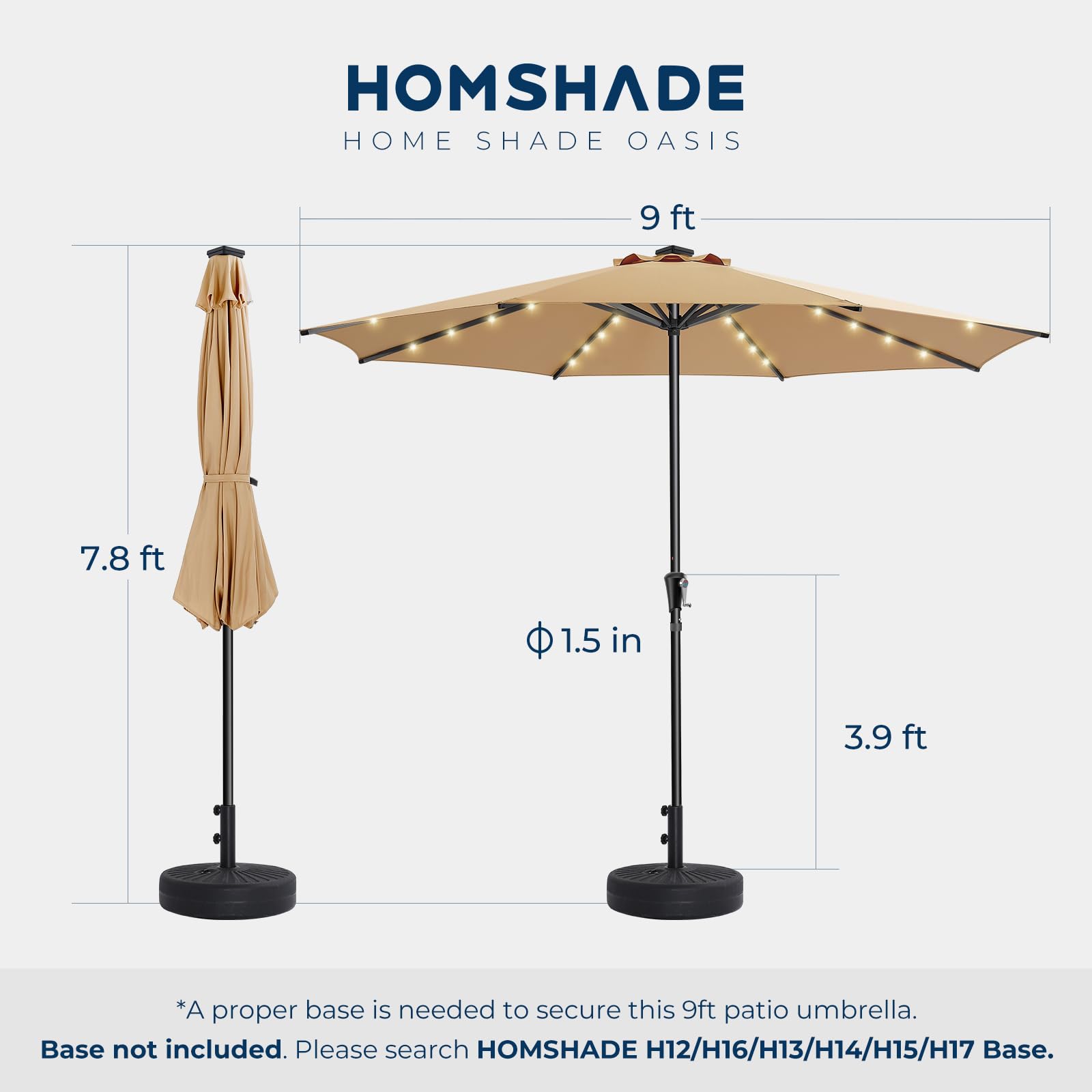 HOMSHADE base compatibility illustration showing base not included