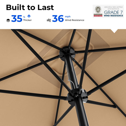HOMSHADE beige outdoor umbrella complements patio decor.