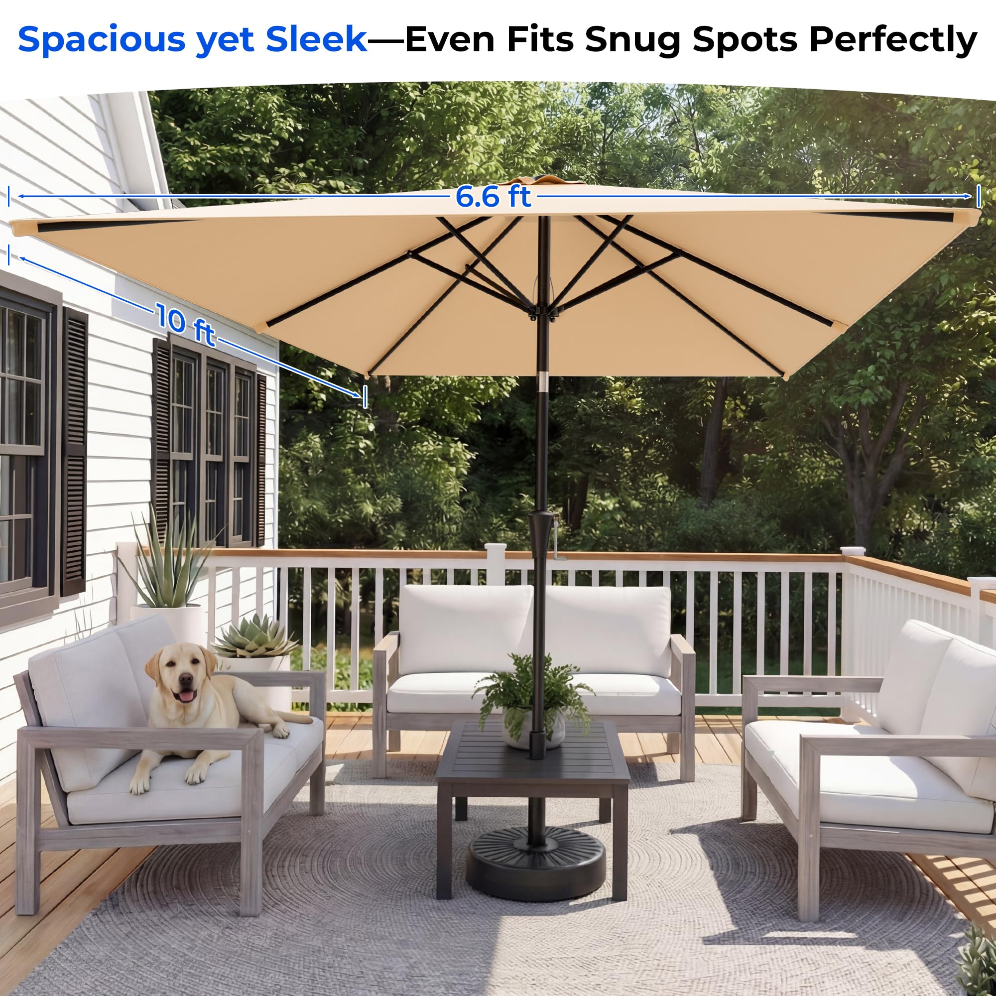 HOMSHADE six heavy-duty ribs add strength against gusts.