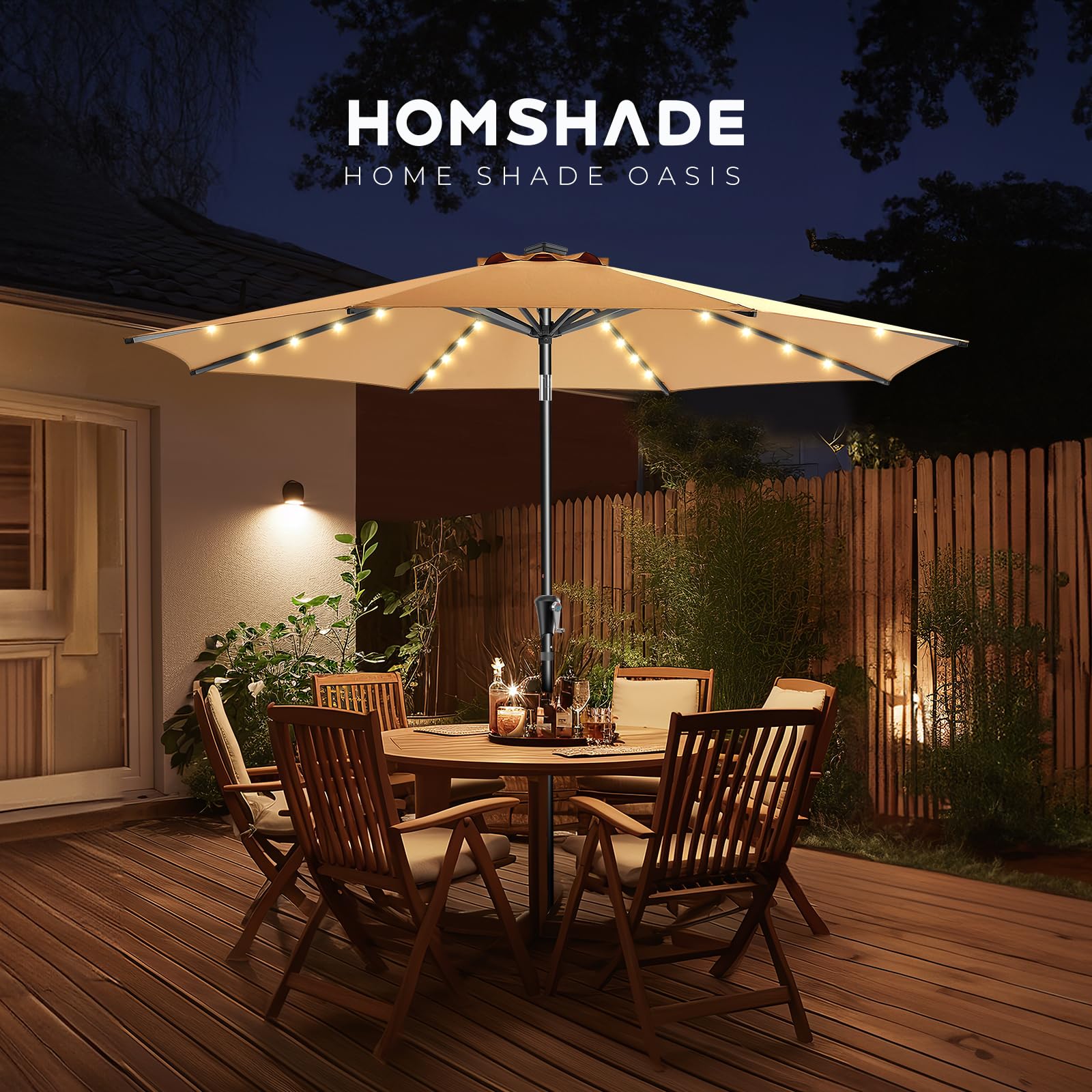HOMSHADE beige outdoor ambience under the umbrella for cozy seating