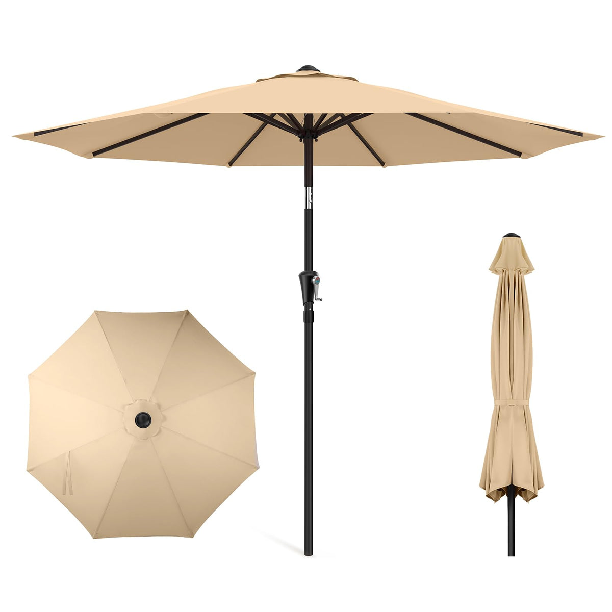 HOMSHADE 9ft beige patio umbrella canopy blocks sun and adds style.