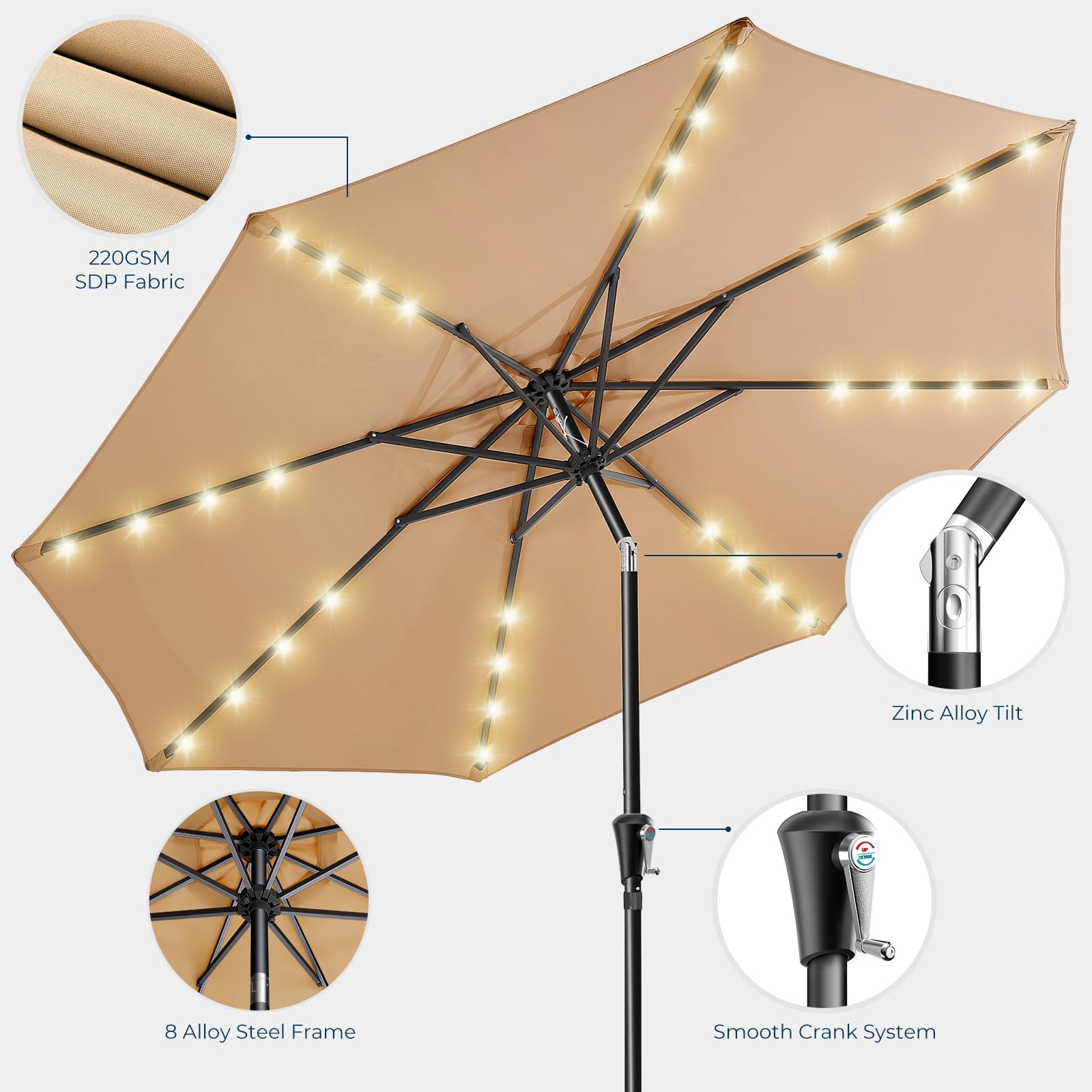 HOMSHADE UPF50 fabric close-up emphasizing sun protection and fade resistance