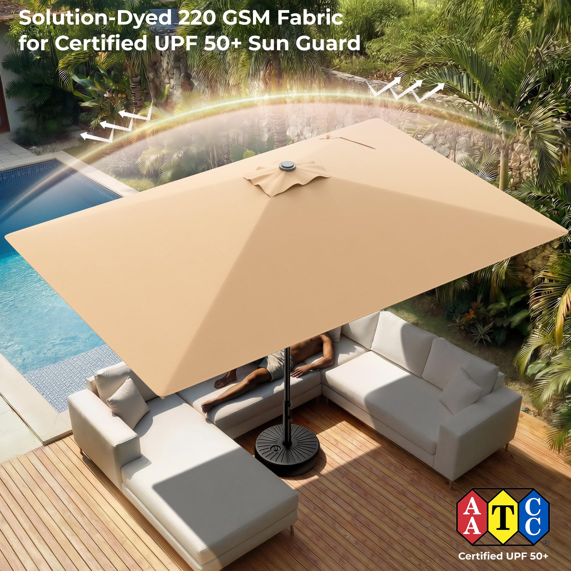 HOMSHADE wind-resistant iron frame supports stable shade.