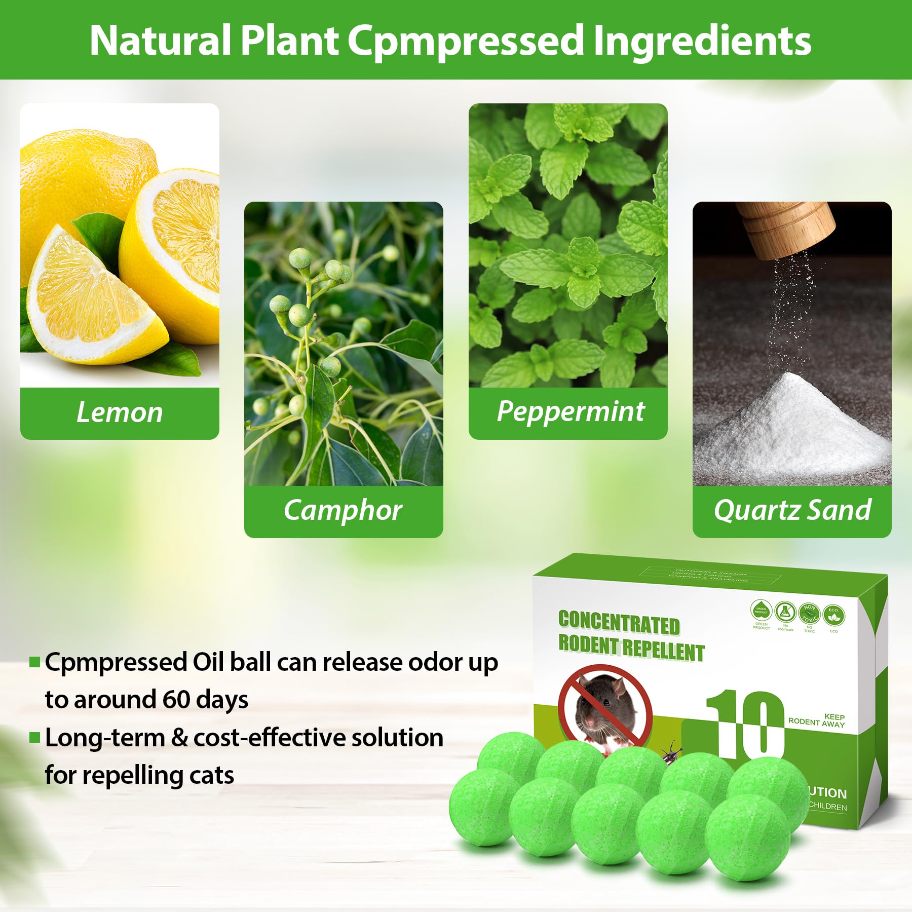 Homsor rodent repellent balls placed indoors deter mice with natural peppermint scent.
