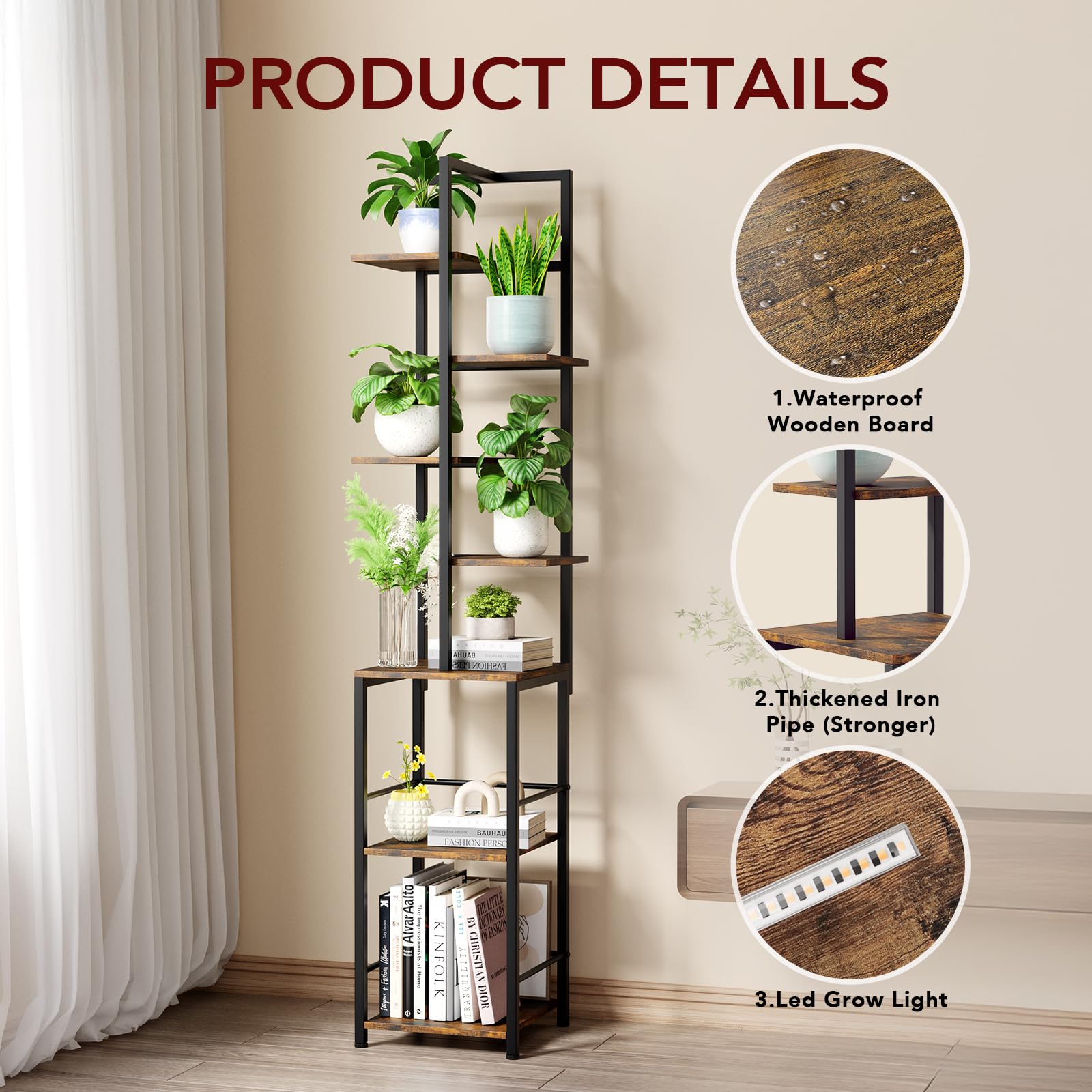 Homsorout 7-tier corner shelf fits small spaces with greenery and decor.