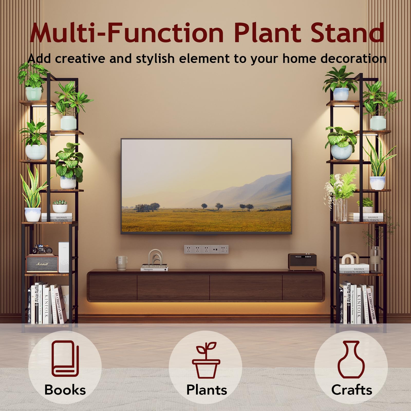 Homsorout shelves with adjustable brightness levels for lush displays.