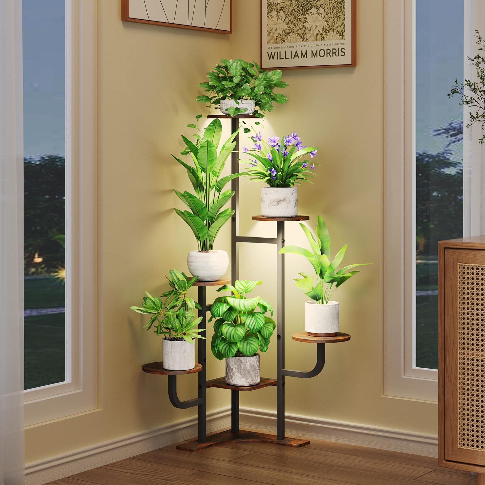 Homsorout corner 6-tier brown plant stand enhances space-saving indoor display.
