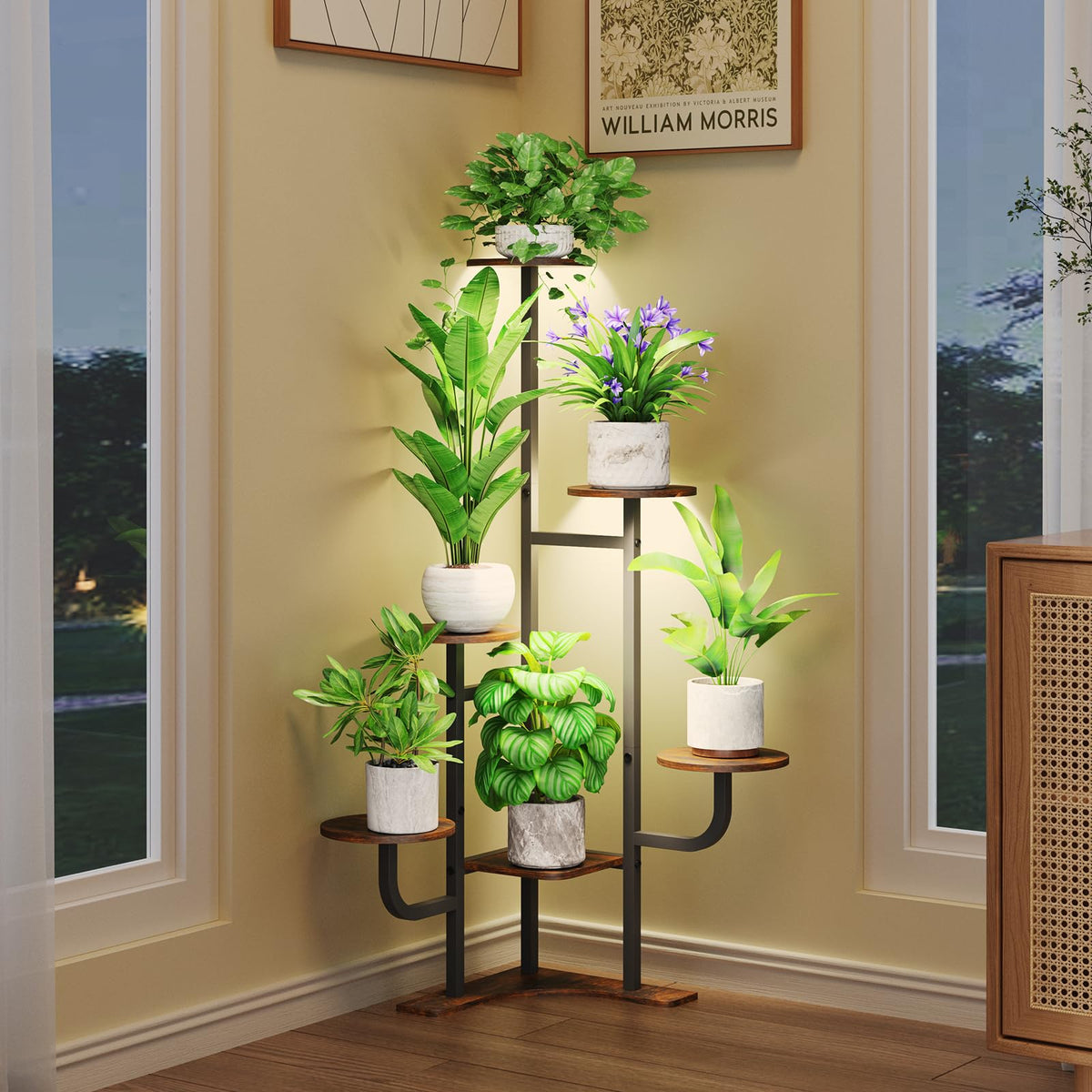 Homsorout corner 6-tier brown plant stand enhances space-saving indoor display.