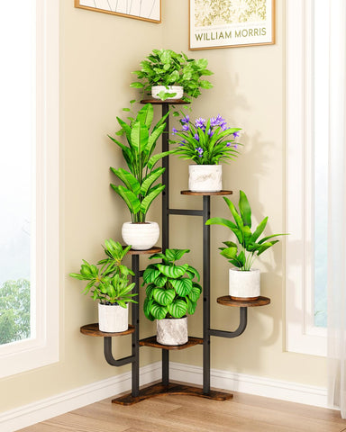 Homsorout corner plant stand 6-tier front view, space-saving for living rooms.