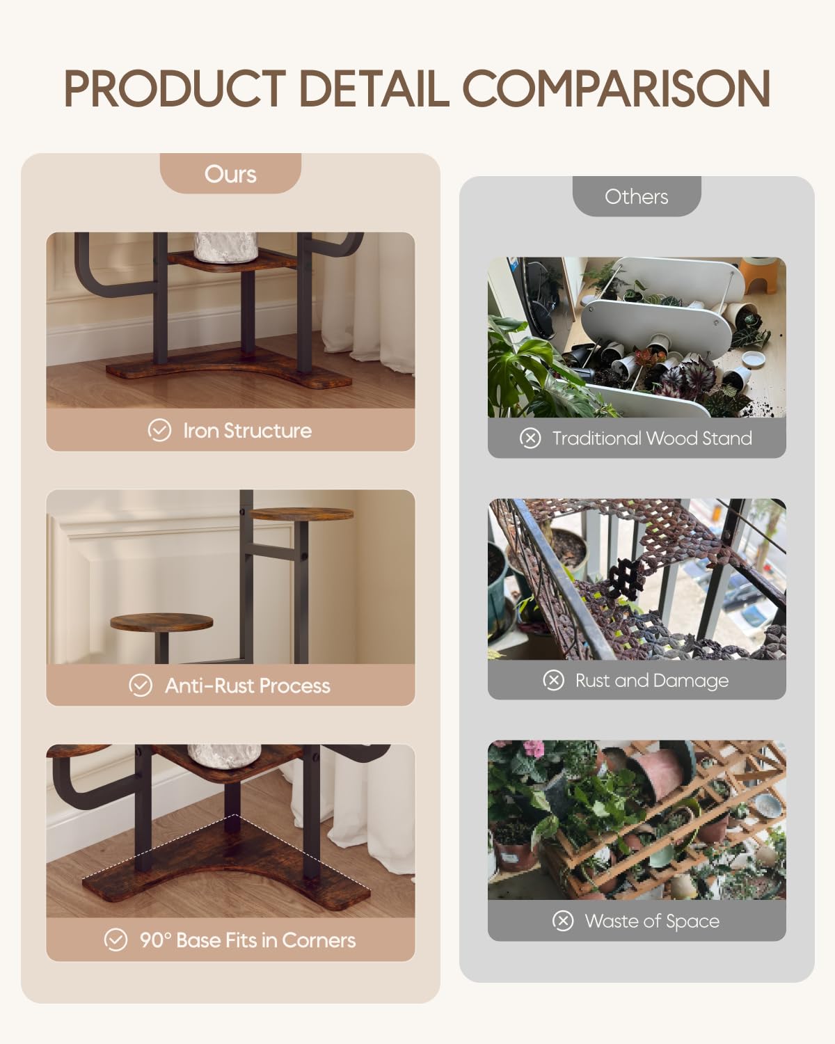 Homsorout plant stand uses water-resistant materials for indoor use.