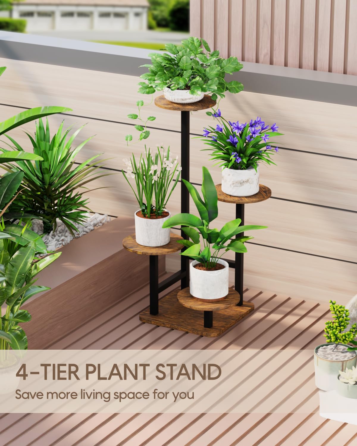 Homsorout metal plant shelf frame provides sturdy support for lush greens.