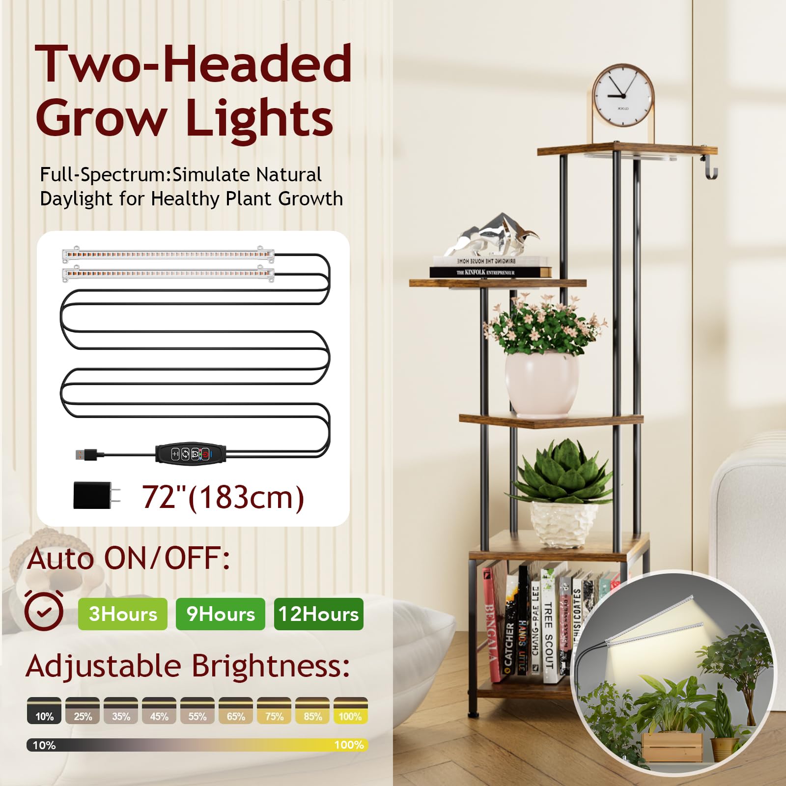 Homsorout plant stand bottom shelf railing keeps pots secure.