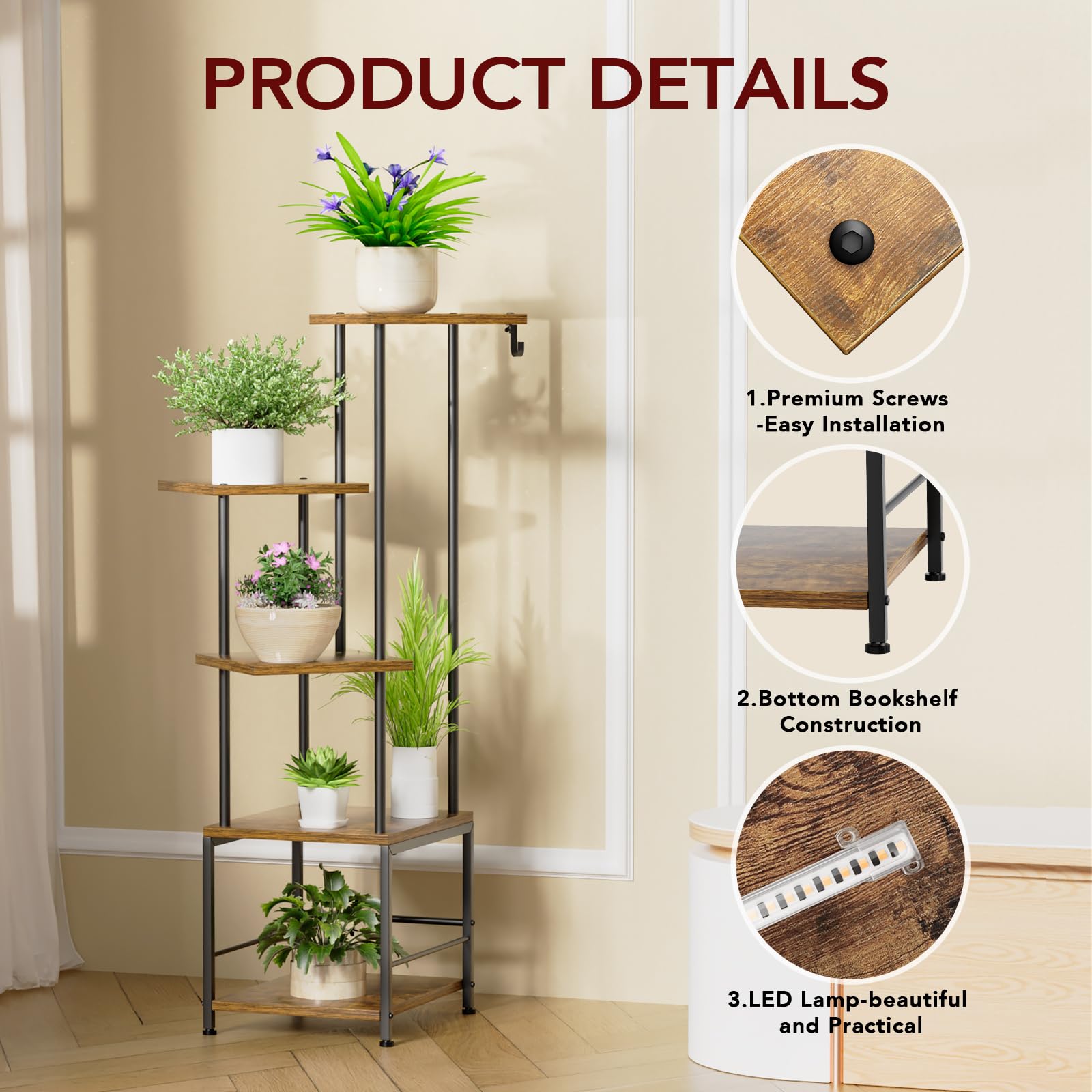 Homsorout plant stand durable metal frame ideal for indoor and outdoor use.