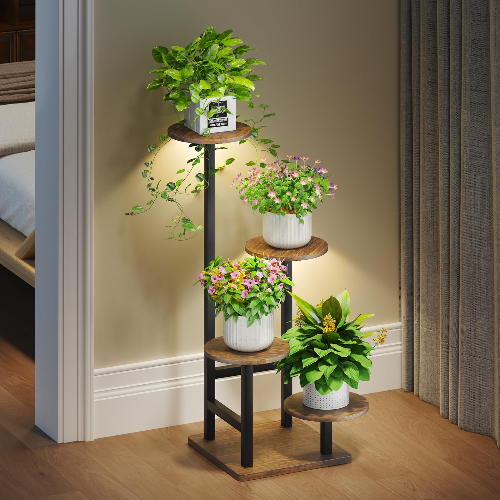 Homsorout plant stand with grow-light top tier for thriving indoor greenery