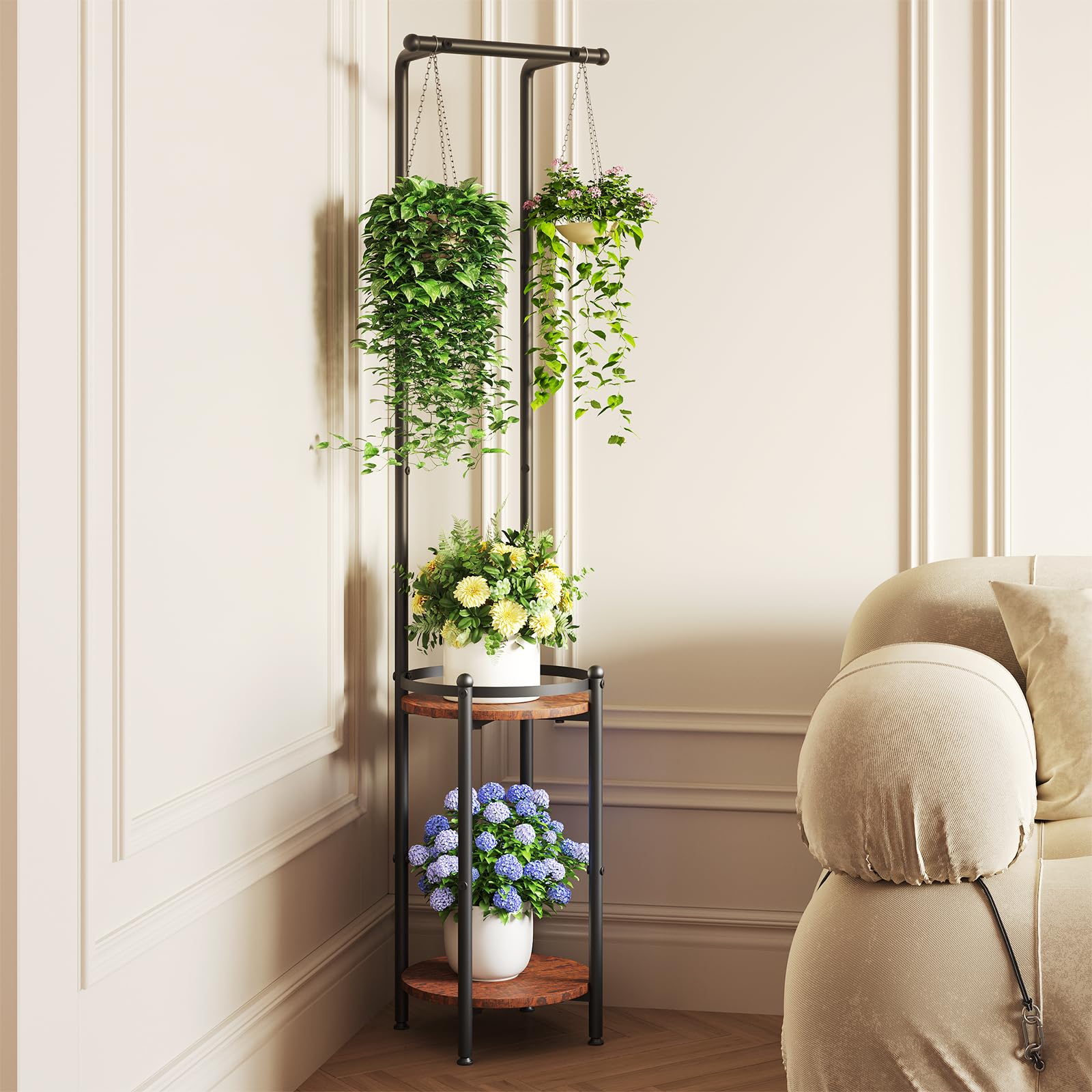 Homsorout plant stand with two trays for organized pots.