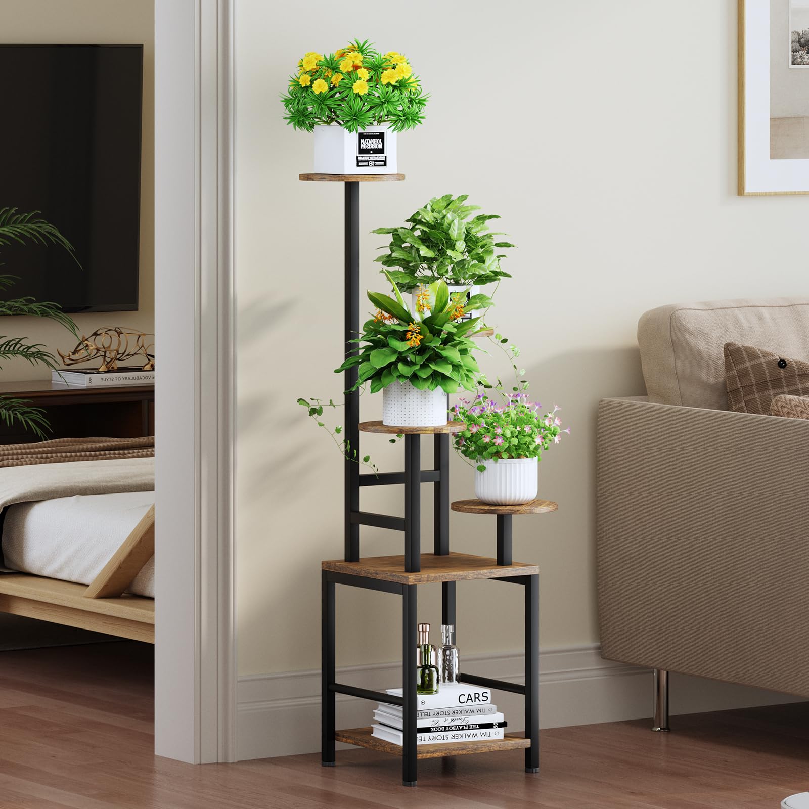 Homsorout 5-tier plant stand maximizes living room display space