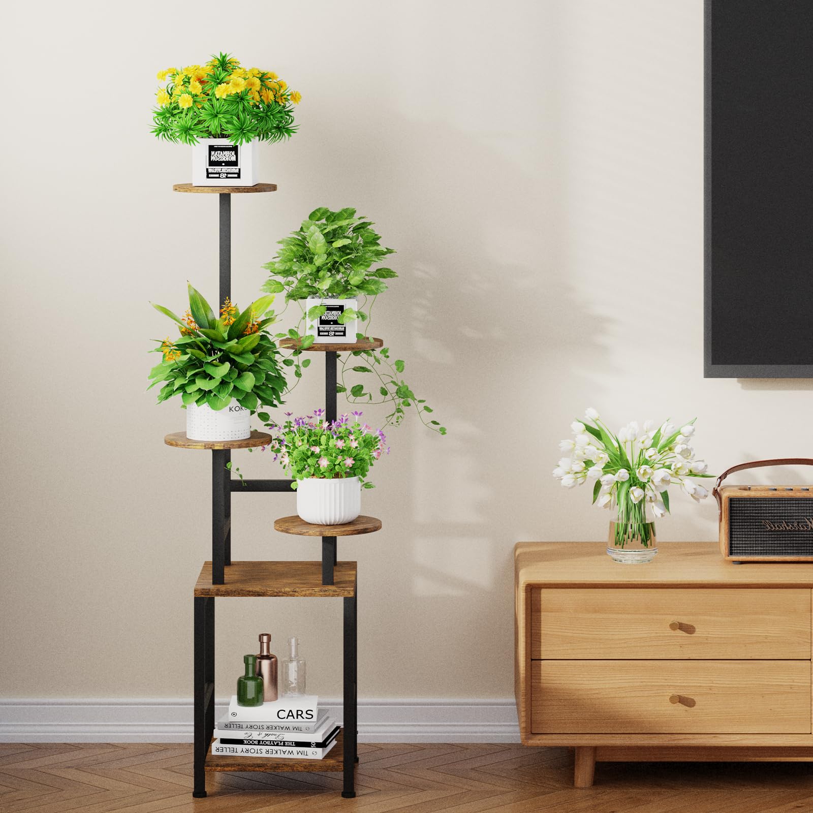 Waterproof-coated shelves suited for indoor and outdoor plant displays