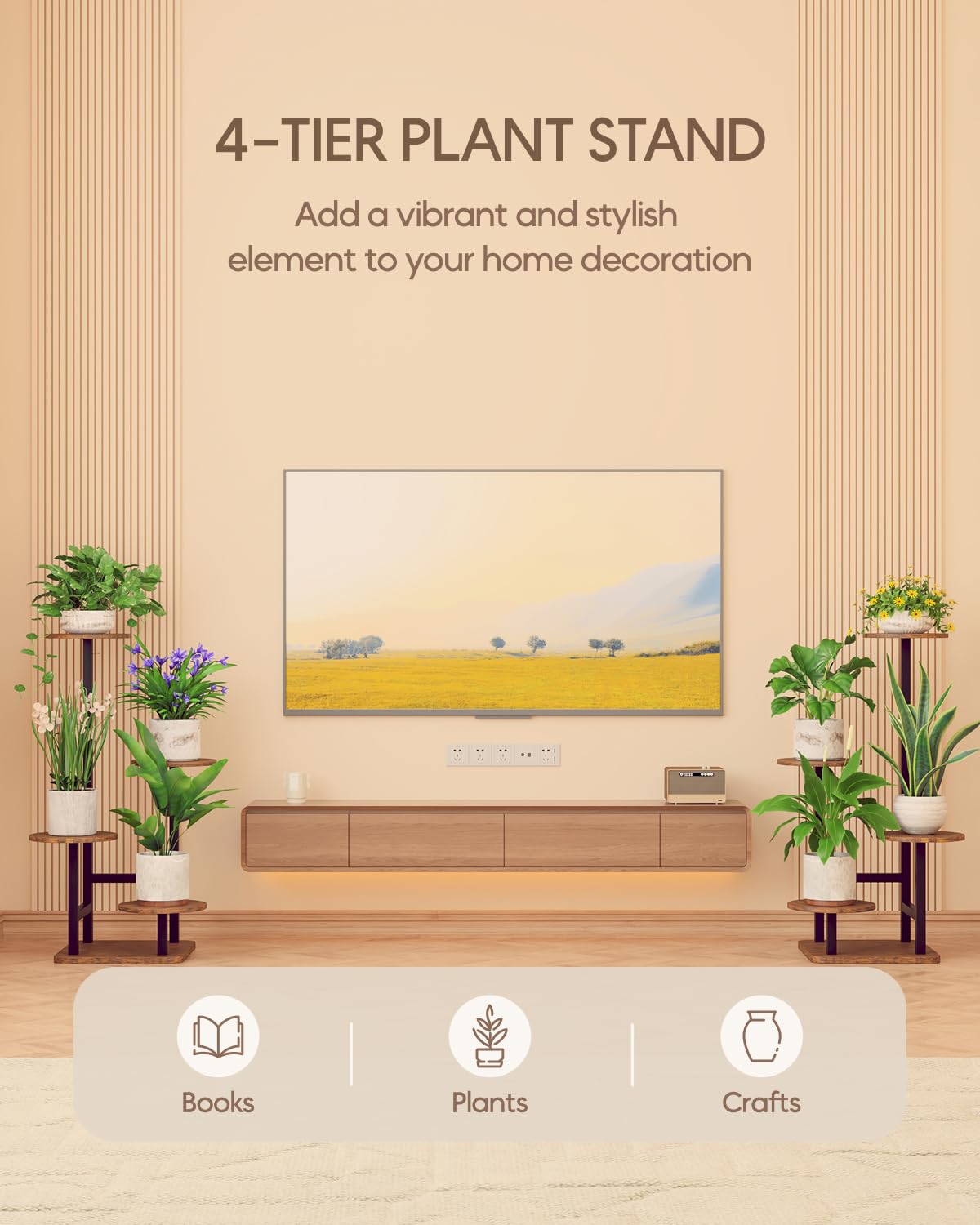 Homsorout walnut-trays wooden shelves elegantly stage plants.