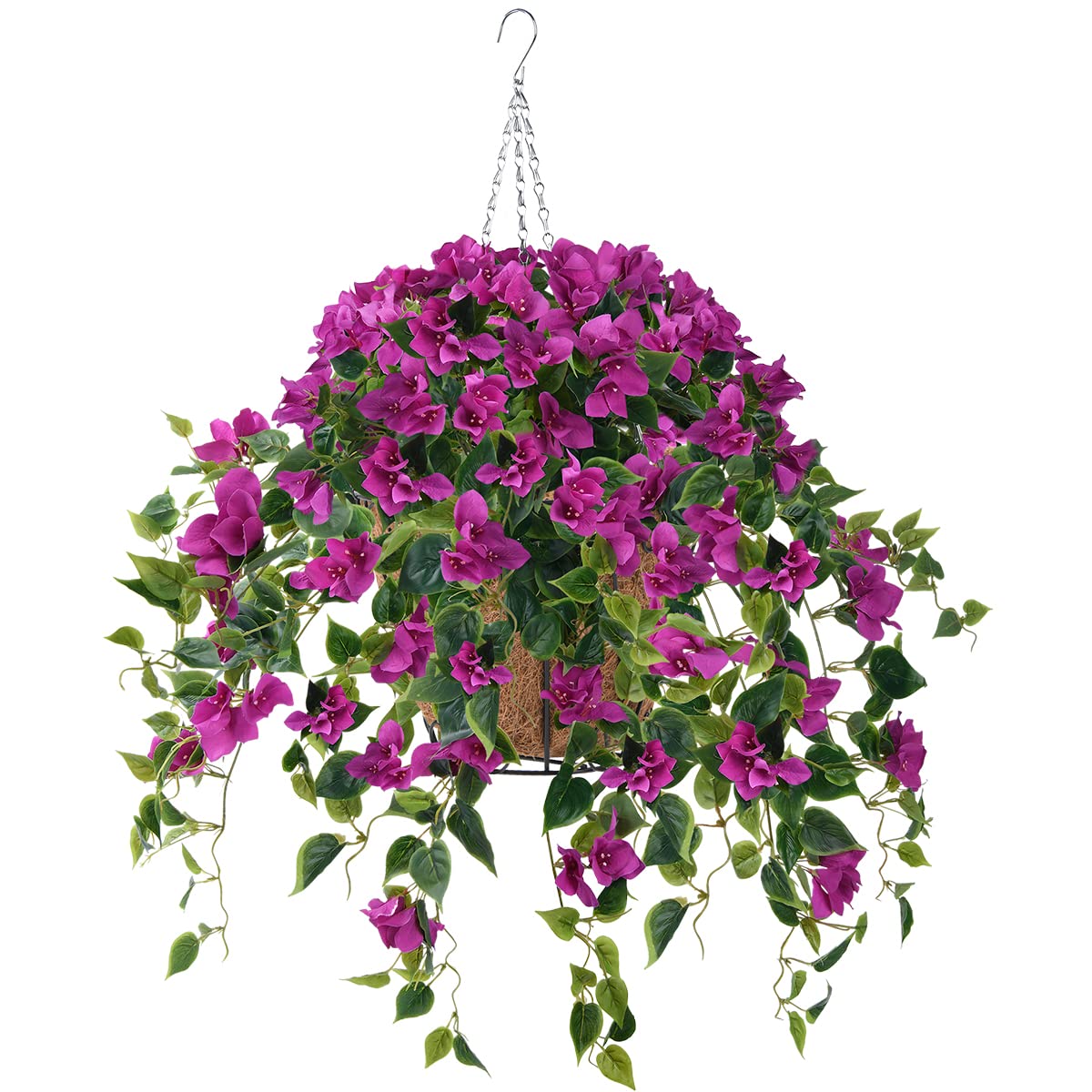 Homsunny bougainvillea hanging basket with purple silk flowers for vibrant outdoor color.