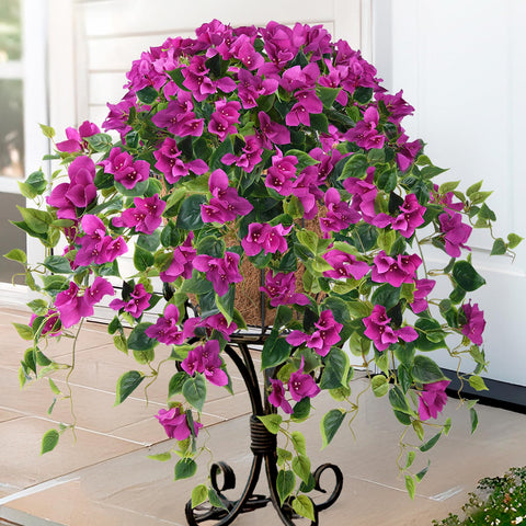 Homsunny purple bougainvillea silk flowers in a hanging basket for curb appeal.