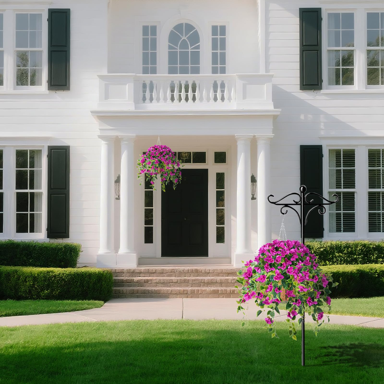 Homsunny UV-resistant bougainvillea basket shows lifelike blooms outdoors.