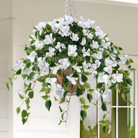 Homsunny bougainvillea hanging basket in white, quick assembly.